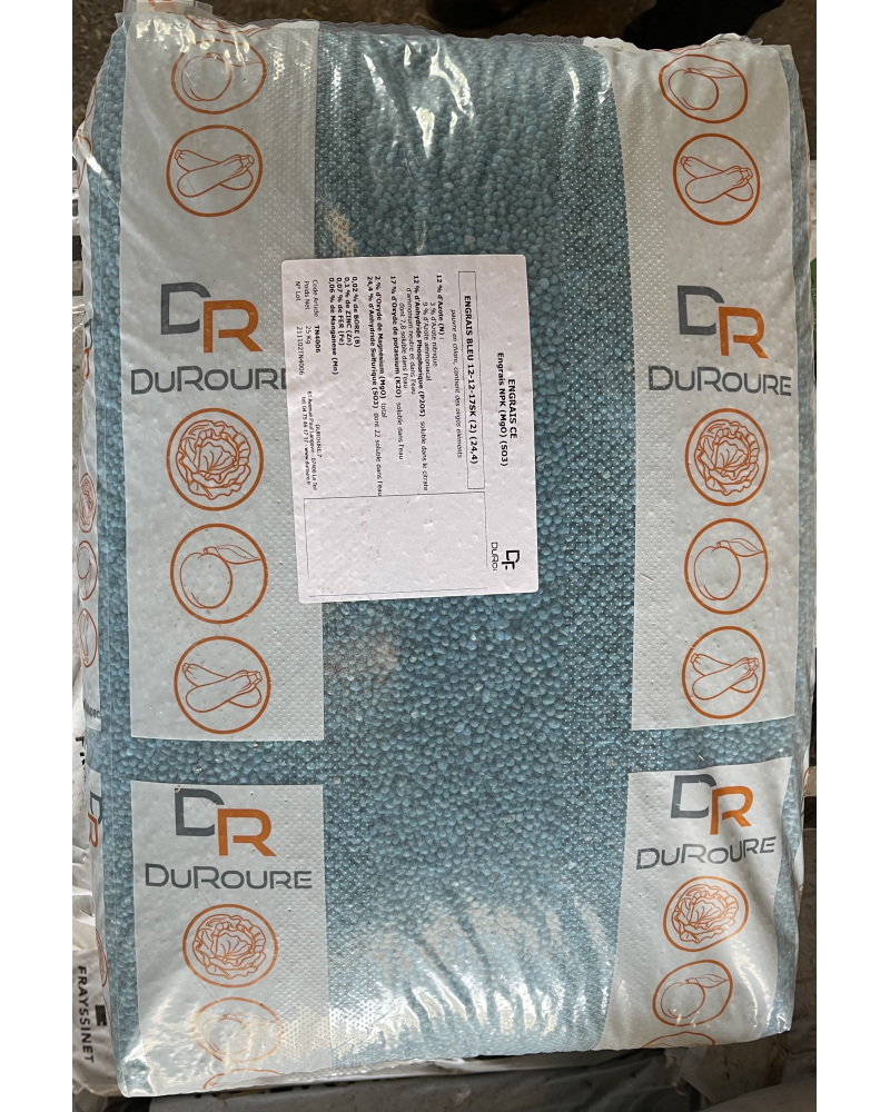 Engrais bleu organo-minéral 12-12-17 +2 MgO Sac 25kg Duroure