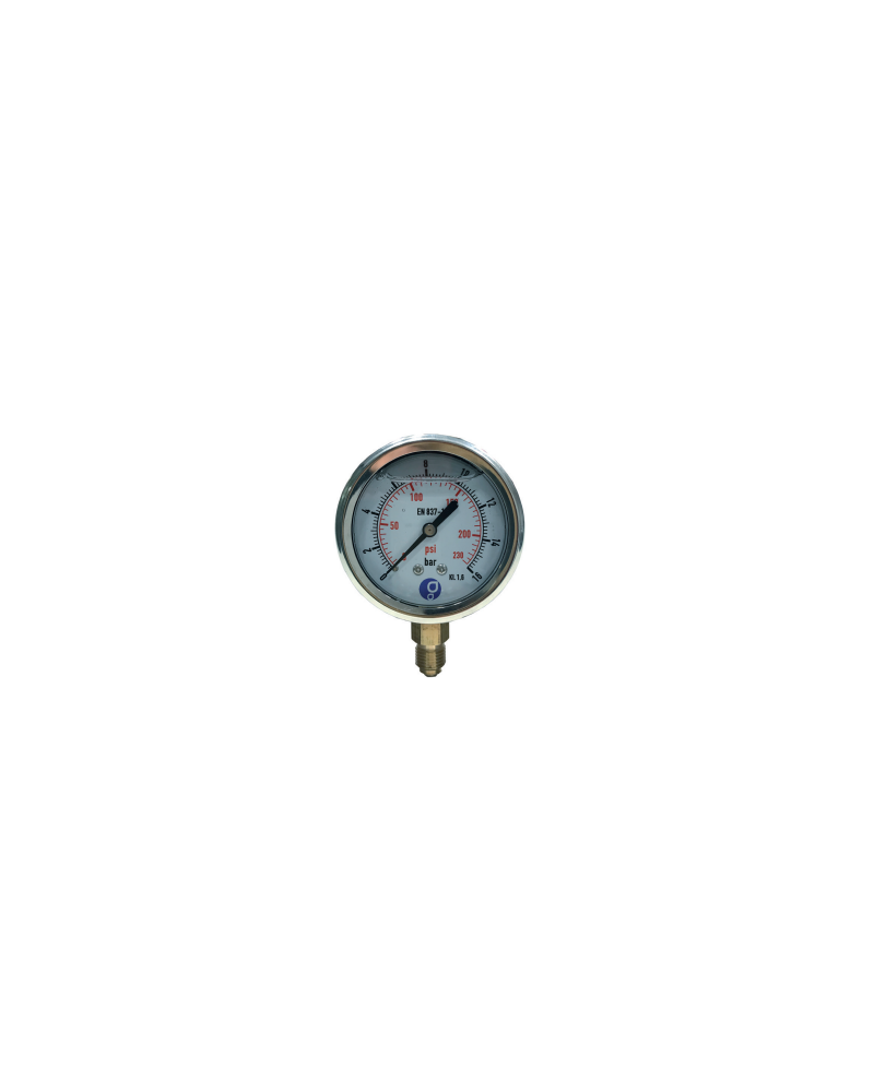 Manomètre 1/4" radial inox à glycérine 0-10 bars Classe 1.6